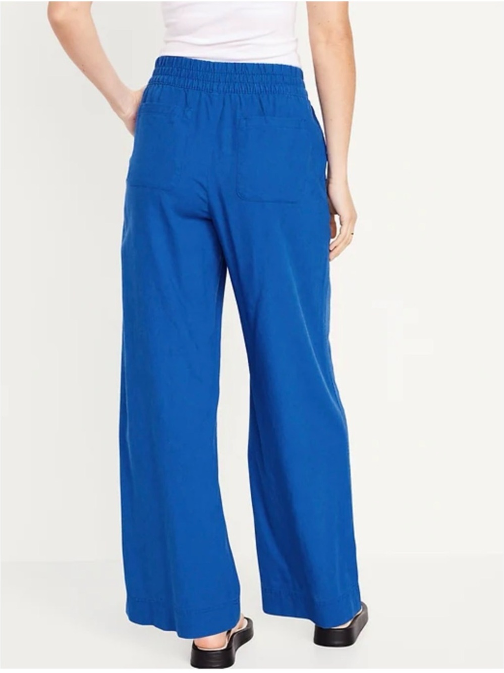Wide-Leg Elastic Waist Pants - Blue
